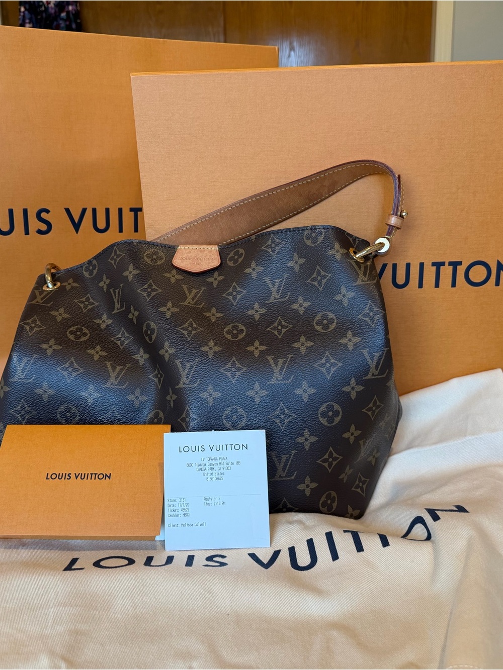 Louis Vuitton Monogram Canvas Hobo Shoulder Bag in Brown! Graceful PM.